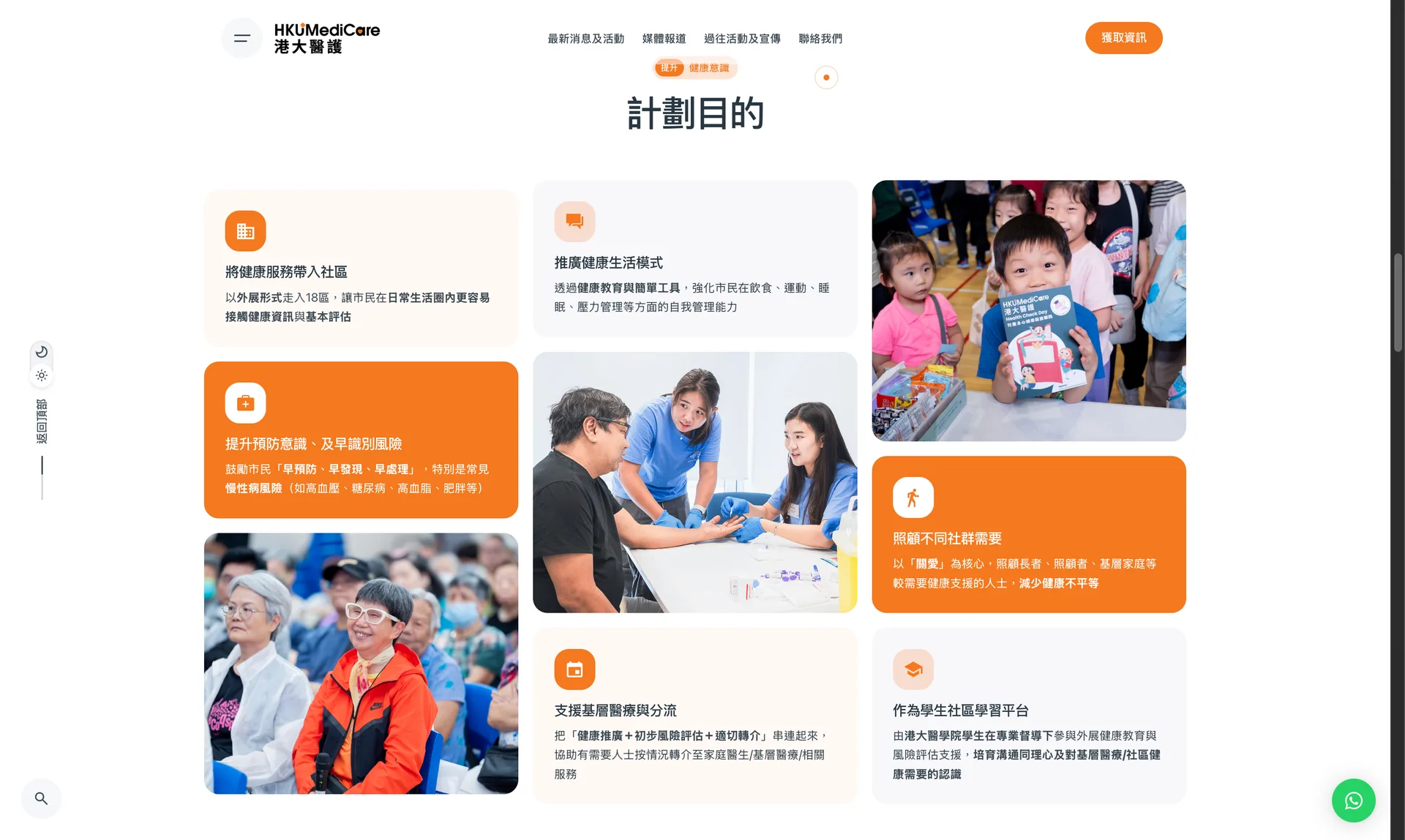 Programme aims shown as a grid of cards and photographs